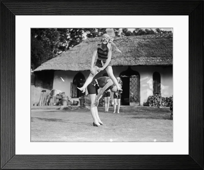 Framed Print : Leap-Frog. May 1929: Friends on holiday by the river at Harwell in Oxfordshire Framed Print : Leap-Frog. May 1929: Friends on holiday by the river at Harwell in Oxfordshire