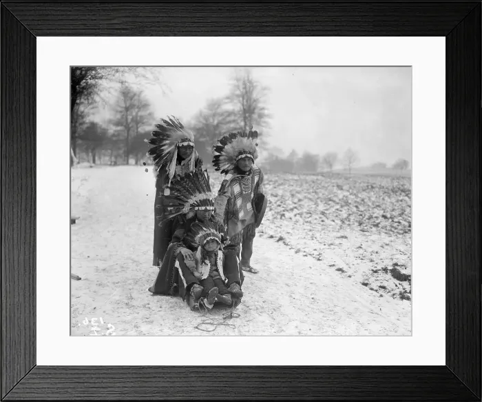 Framed Print : Icy Sioux. January 1926: Sioux Indians in feathered headresses going for Framed Print : Icy Sioux. January 1926: Sioux Indians in feathered headresses going for