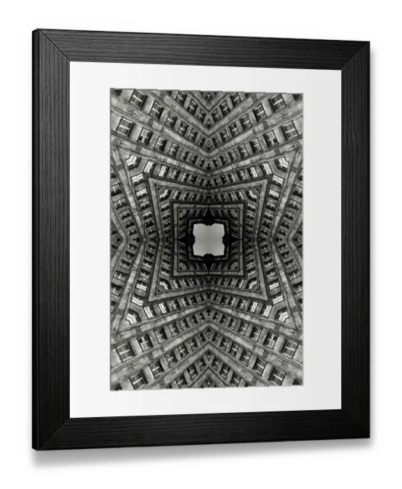 Framed Print : Impossible architectures: black and white kaleidoscopic image of Prudential Tower, a Warsaw skyscraper built between 1931 and 1934 in the Art Deco style Framed Print : Impossible architectures: black and white kaleidoscopic image of Prudential Tower, a Warsaw skyscraper built between 1931 and 1934 in the Art Deco style