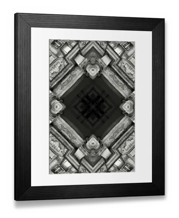 Framed Print : Impossible architectures: black and white kaleidoscopic image of Prudential Tower, a Warsaw skyscraper built between 1931 and 1934 in the Art Deco style Framed Print : Impossible architectures: black and white kaleidoscopic image of Prudential Tower, a Warsaw skyscraper built between 1931 and 1934 in the Art Deco style