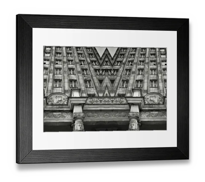 Framed Print : Impossible architectures: black and white kaleidoscopic image of Prudential Tower, a Warsaw skyscraper built between 1931 and 1934 in the Art Deco style