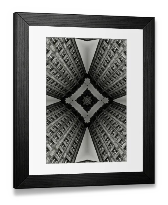 Framed Print : Impossible architectures: black and white kaleidoscopic image of Prudential Tower, a Warsaw skyscraper built between 1931 and 1934 in the Art Deco style Framed Print : Impossible architectures: black and white kaleidoscopic image of Prudential Tower, a Warsaw skyscraper built between 1931 and 1934 in the Art Deco style