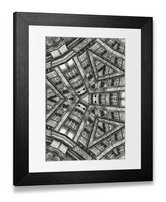 Framed Print : Impossible architectures: black and white kaleidoscopic image of Prudential Tower, a Warsaw skyscraper built between 1931 and 1934 in the Art Deco style Framed Print : Impossible architectures: black and white kaleidoscopic image of Prudential Tower, a Warsaw skyscraper built between 1931 and 1934 in the Art Deco style