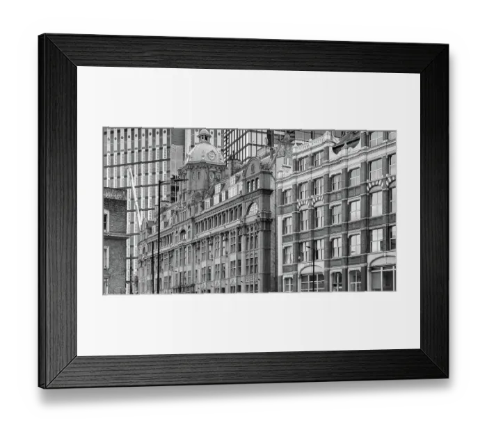 Framed Print : Overlapping facades of old and new office buildings in London, England Framed Print : Overlapping facades of old and new office buildings in London, England