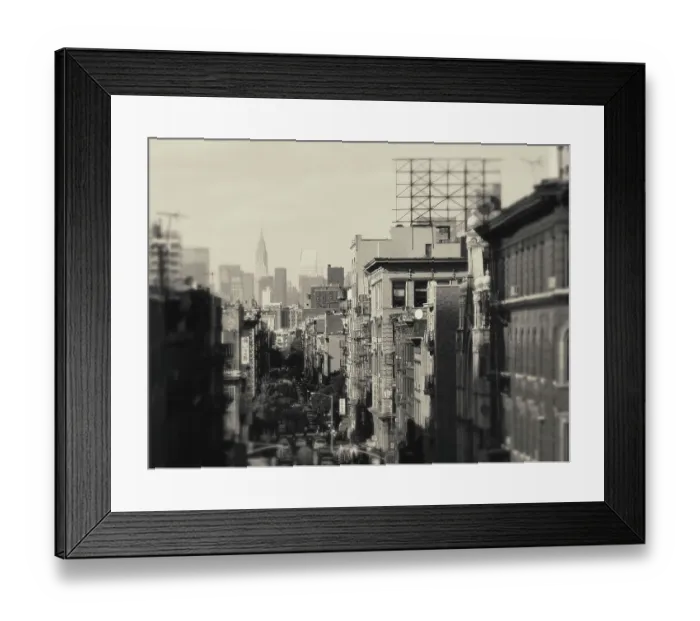 Framed Print : Manipulated high-angle view of Manhattan with the Chrysler Building far away in the horizon. New York City, USA Framed Print : Manipulated high-angle view of Manhattan with the Chrysler Building far away in the horizon. New York City, USA