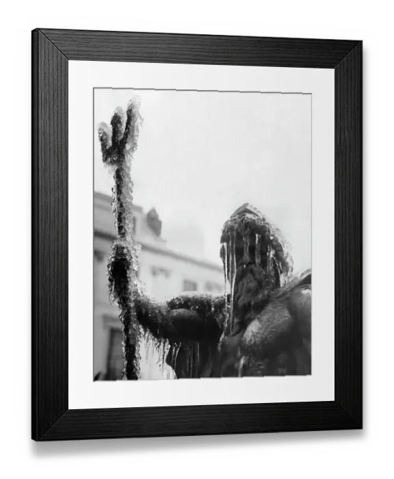 Framed Print : Ice King. A statue of Neptune covered with ice Framed Print : Ice King. A statue of Neptune covered with ice
