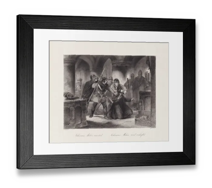 Framed Print : Jan Milič arrested, painted by August Loffler, steel engraving, published c.1850 Framed Print : Jan Milič arrested, painted by August Loffler, steel engraving, published c.1850