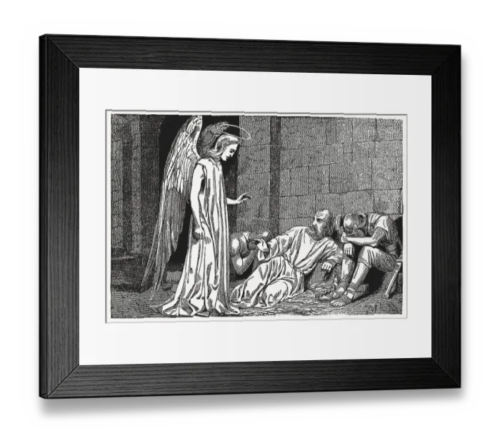 Framed Print : Liberation of Peter (Acts 12), wood engraving, published in 1837 Framed Print : Liberation of Peter (Acts 12), wood engraving, published in 1837