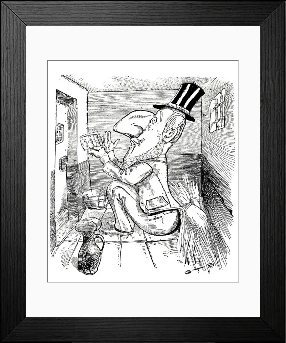 Framed Print : A man with a long hacked nose sitting in prison with a book Framed Print : A man with a long hacked nose sitting in prison with a book