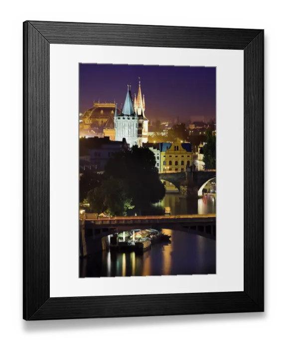 Framed Print : Bridges over the Vlatava River and buildings at dusk, Prague, Czech Republic Framed Print : Bridges over the Vlatava River and buildings at dusk, Prague, Czech Republic