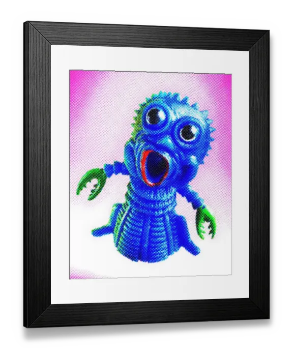 Framed Print : Blue Monster on Pink Background Framed Print : Blue Monster on Pink Background