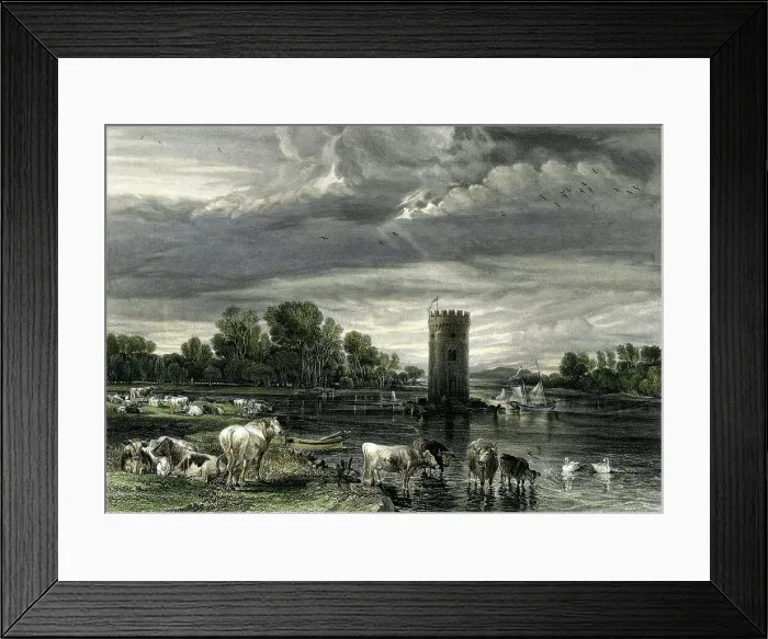 Framed Print : De Tabley Park, Cheshire, lake and tower 1851 (Engraved illustration) Framed Print : De Tabley Park, Cheshire, lake and tower 1851 (Engraved illustration)