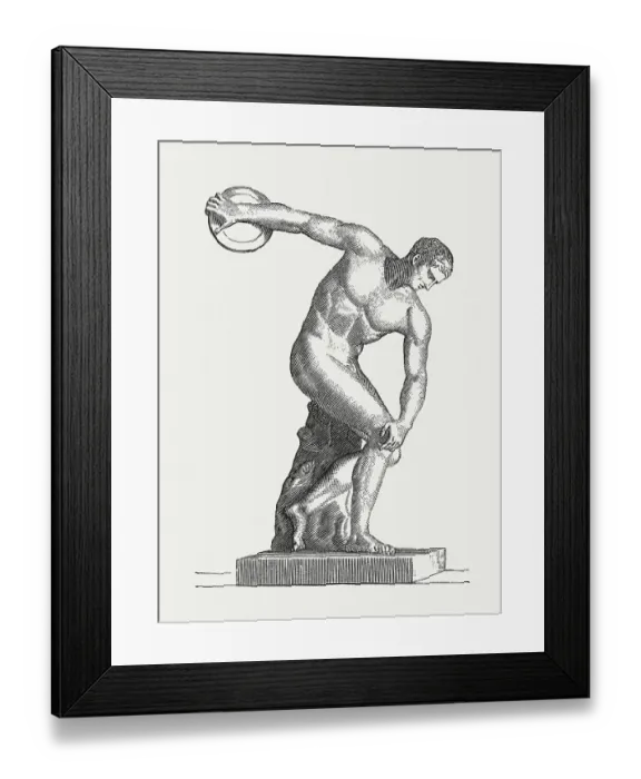 Framed Print : Discus thrower, ancient sculpture, wood engraving, published in 1881 Framed Print : Discus thrower, ancient sculpture, wood engraving, published in 1881