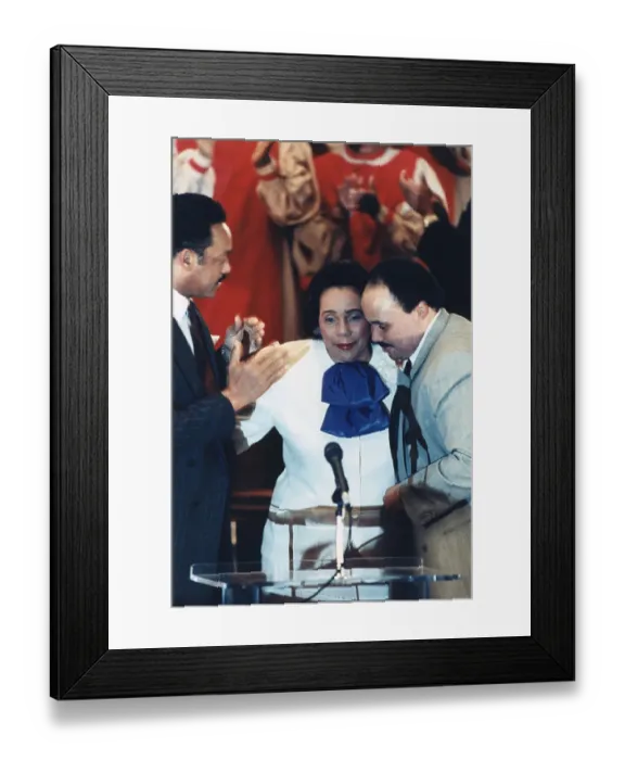 Framed Print : Coretta Scott King Is Hugged By Son Martin Luther King III Framed Print : Coretta Scott King Is Hugged By Son Martin Luther King III