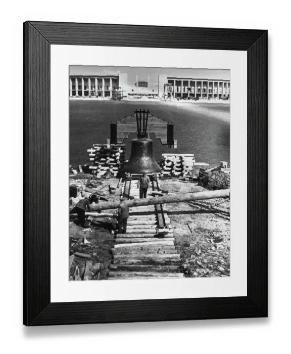 Framed Print : Workmen And The Olympic Bell - Olympics 1936 Framed Print : Workmen And The Olympic Bell - Olympics 1936