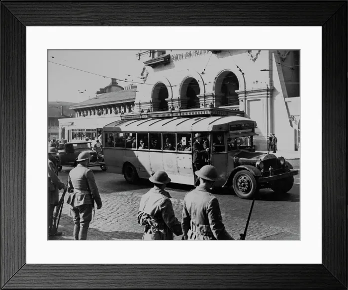 Framed Print : Bus Service During General Strike Framed Print : Bus Service During General Strike