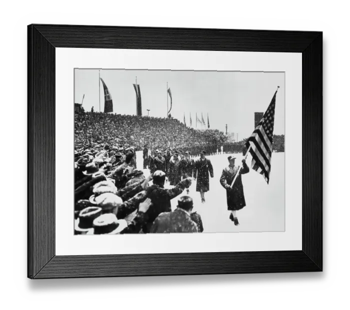 Framed Print : Crowd Salutes American Athletes - 1936 Winter Olympic Games Framed Print : Crowd Salutes American Athletes - 1936 Winter Olympic Games