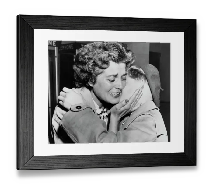 Framed Print : Austrian Refugees - Mrs Bela Banathy Embraces Son Framed Print : Austrian Refugees - Mrs Bela Banathy Embraces Son