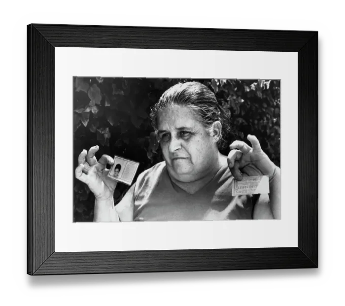 Framed Print : Esperanza Pujol Displays Green Card Framed Print : Esperanza Pujol Displays Green Card
