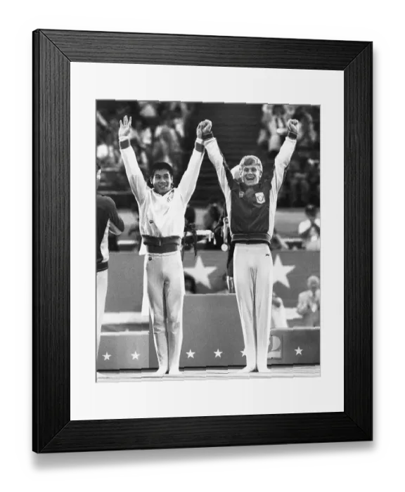 Framed Print : Men's Gymnastics Winners Celebrate At Medal Ceremony Framed Print : Men's Gymnastics Winners Celebrate At Medal Ceremony