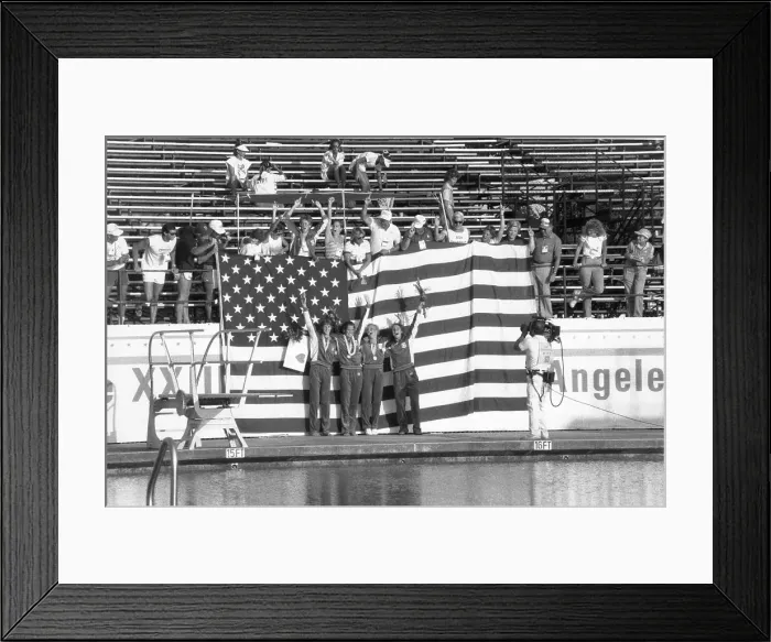 Framed Print : U.S. Women's Swim Team Celebrates Their Gold Medal Framed Print : U.S. Women's Swim Team Celebrates Their Gold Medal