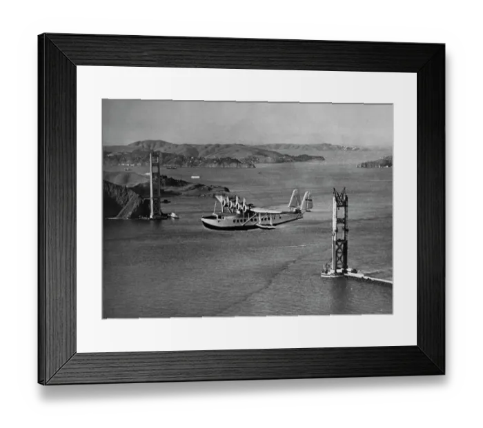 Framed Print : Plane Flies Past Golden Gate Bridge Under Construction Framed Print : Plane Flies Past Golden Gate Bridge Under Construction