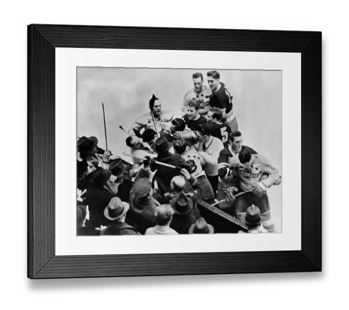 Framed Print : New York Americans Vs Rangers Ice Hockey Fight, 1940