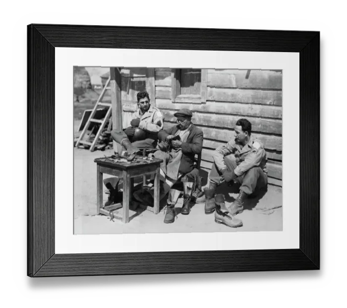 Framed Print : US Soldiers Sitting With Italian Cobbler Framed Print : US Soldiers Sitting With Italian Cobbler