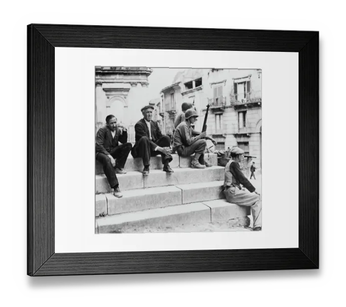 Framed Print : US Soldiers Seated On Church Steps Framed Print : US Soldiers Seated On Church Steps