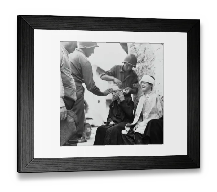 Framed Print : US Soldiers Treating Italian Civilians Framed Print : US Soldiers Treating Italian Civilians