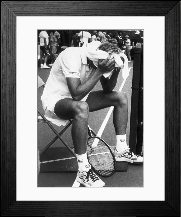 Framed Print : Stefan Edberg Covers Face Framed Print : Stefan Edberg Covers Face