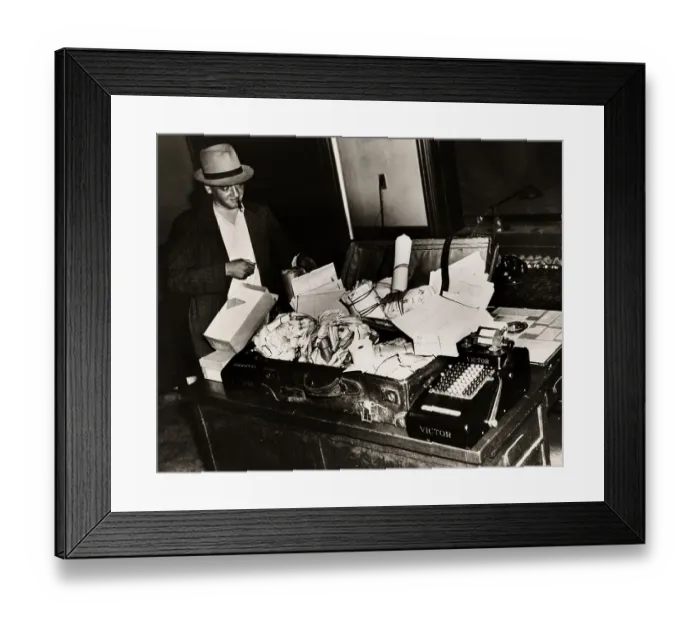 Framed Print : Photographer Weegee With Evidence Framed Print : Photographer Weegee With Evidence