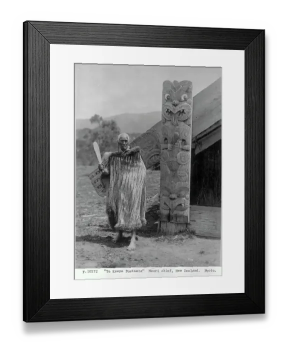 Framed Print : Maori Chief Standing Building Relief Work Framed Print : Maori Chief Standing Building Relief Work
