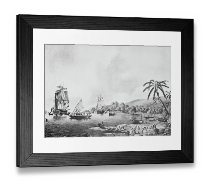 Framed Print : Illustration of Natives and Boats Along Shore in New Zealand Framed Print : Illustration of Natives and Boats Along Shore in New Zealand