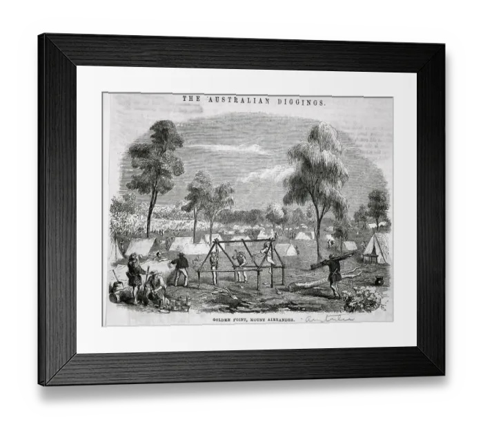Framed Print : Miners Constructing Tent Frame Framed Print : Miners Constructing Tent Frame