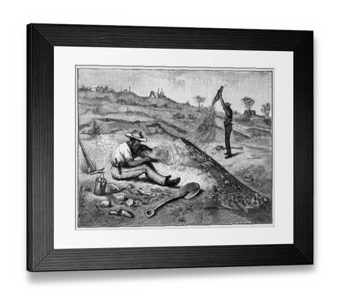 Framed Print : Two Prospectors Sifting For Gold Framed Print : Two Prospectors Sifting For Gold