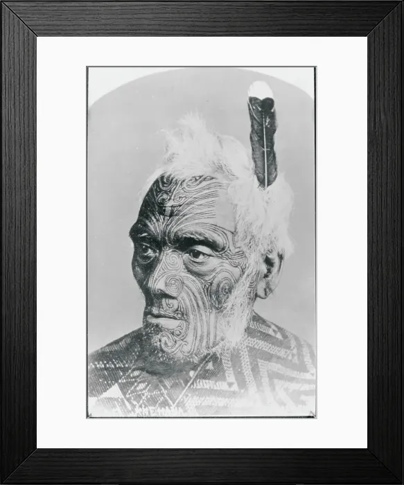 Framed Print : Portrait of Tattooed Maori Chief Framed Print : Portrait of Tattooed Maori Chief