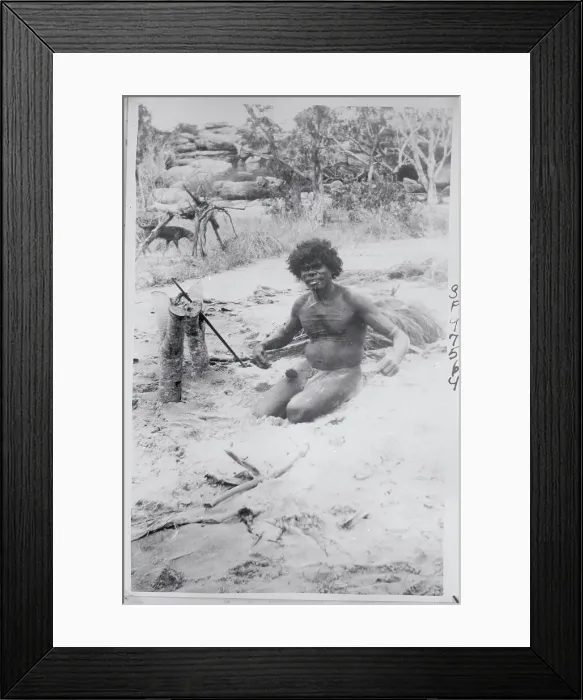 Framed Print : Australian Native Making Fiber from Hair Framed Print : Australian Native Making Fiber from Hair