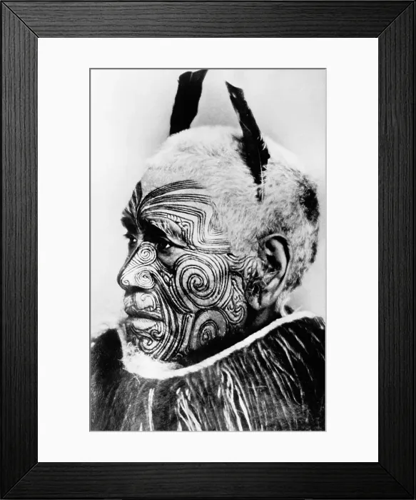 Framed Print : Maori Chief with Tattooed Face Framed Print : Maori Chief with Tattooed Face