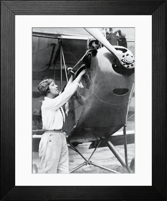Framed Print : Amy Johnson Looking Over Her Plane Framed Print : Amy Johnson Looking Over Her Plane