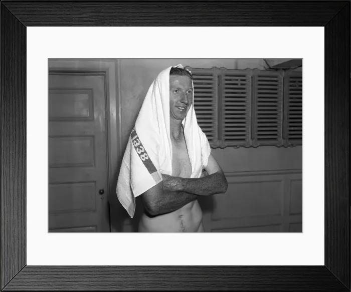 Framed Print : Don Budge Half Naked in Locker Room Framed Print : Don Budge Half Naked in Locker Room