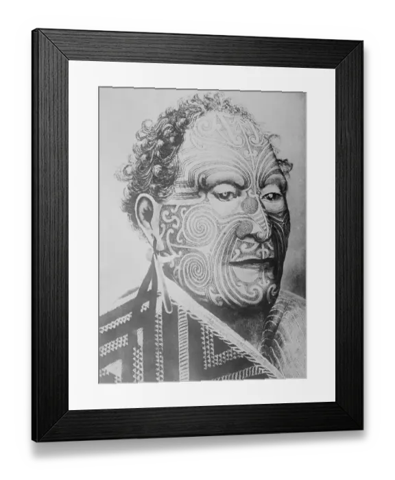 Framed Print : Portrait of Tattooed Maori Chief Framed Print : Portrait of Tattooed Maori Chief