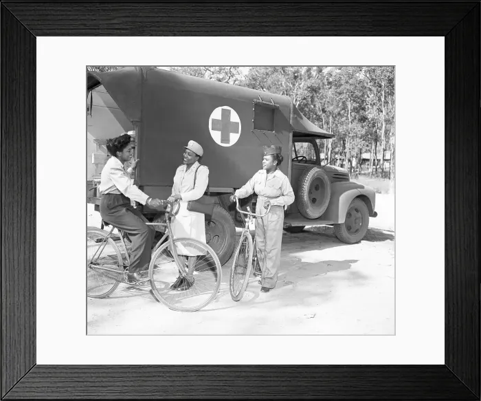 Framed Print : American Military Nurses Stand by Ambulance Framed Print : American Military Nurses Stand by Ambulance