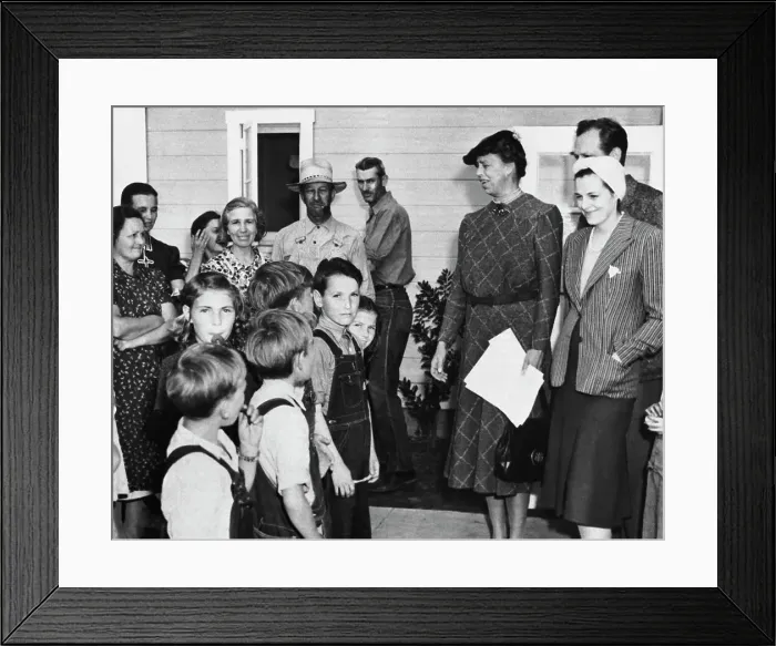 Framed Print : Eleanor Roosevelt And Melvyn Douglas Visiting Migrant Camp Framed Print : Eleanor Roosevelt And Melvyn Douglas Visiting Migrant Camp