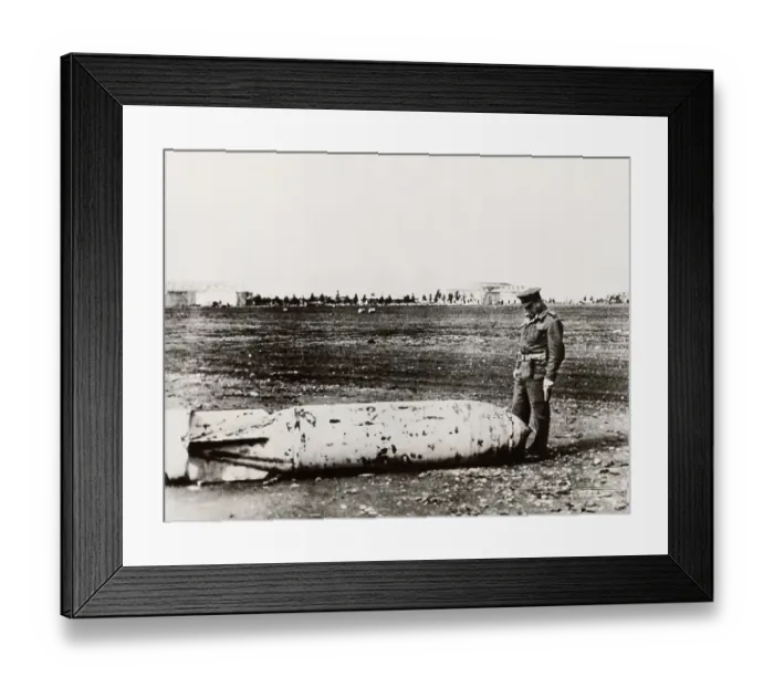 Framed Print : British Officer With German Bomb Framed Print : British Officer With German Bomb