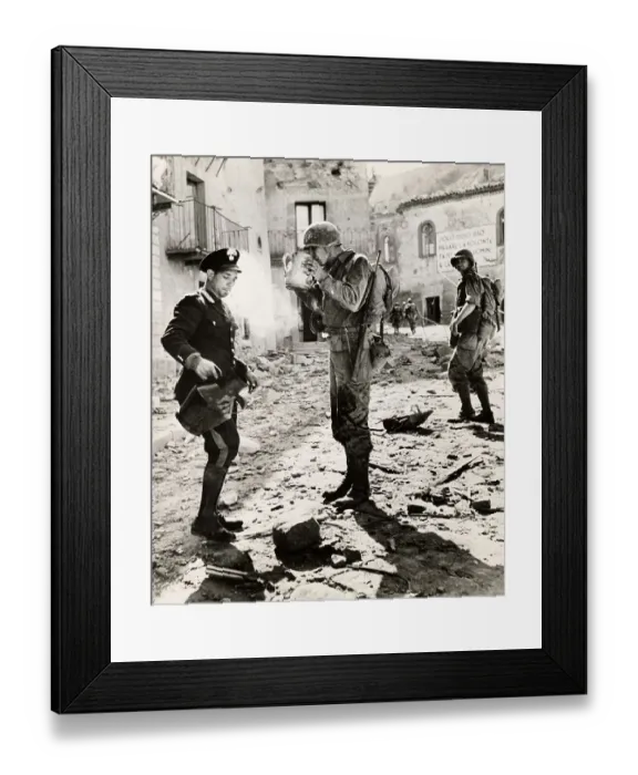 Framed Print : Police Officer Greets US Troops With Wine Framed Print : Police Officer Greets US Troops With Wine