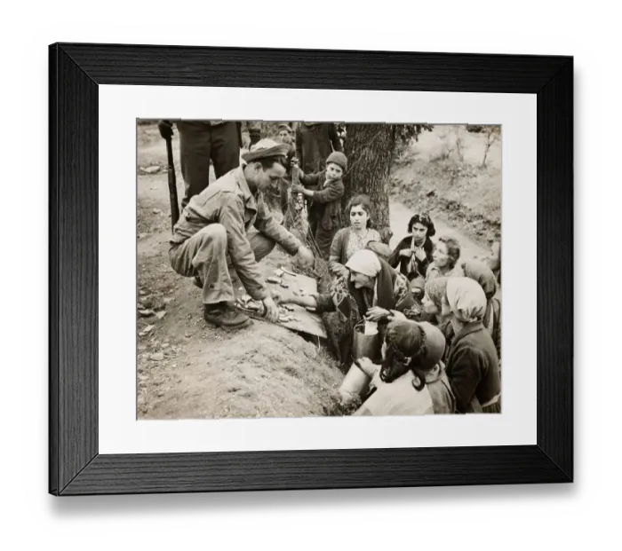 Framed Print : Soldier Gives Food To Italian Women And Children Framed Print : Soldier Gives Food To Italian Women And Children