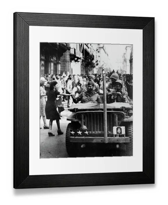 Framed Print : People In Rome Cheer US Army Jeeps Framed Print : People In Rome Cheer US Army Jeeps