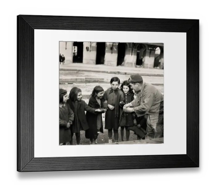 Framed Print : US Soldier Handing Out Sweets Framed Print : US Soldier Handing Out Sweets