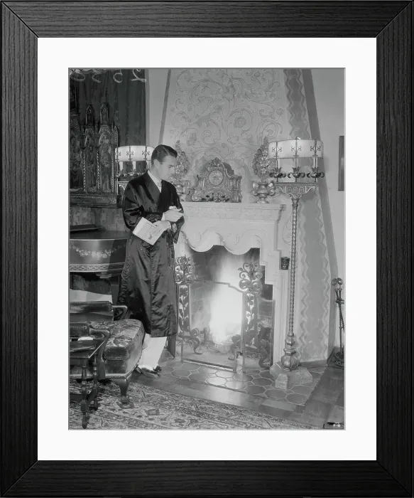 Framed Print : Randolf Scott Leaning Against Fireplace Framed Print : Randolf Scott Leaning Against Fireplace